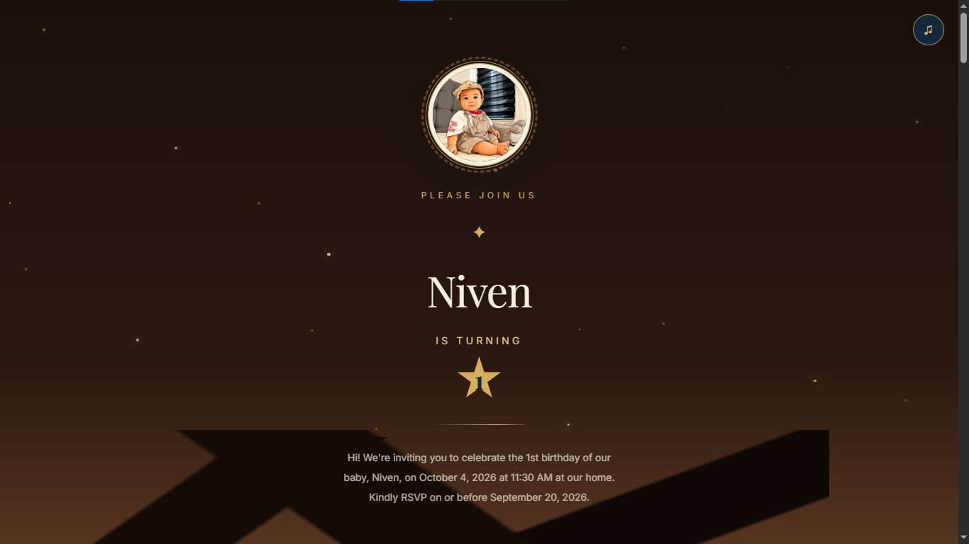 Niven’s invitation page with his birthday portrait and name